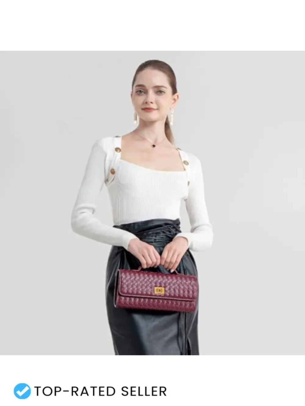 Handwoven PU Leather Evening Bag Clutch Crossbody with Removable Strap